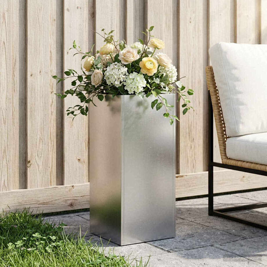 vidaXL Plantenbak zilver 20 x 20 x 50 cm Roestvrij staal afbeelding 1