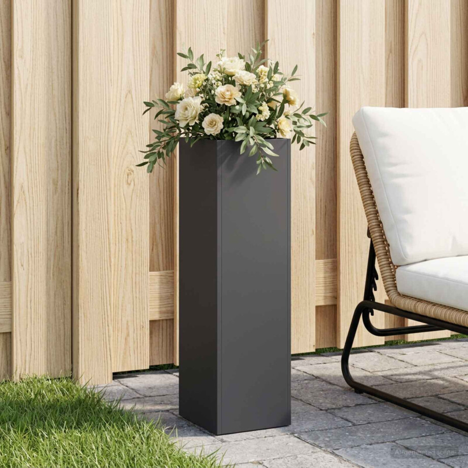 vidaXL Plantenbak Zwart 20 x 20 x 75 cm Koudgewalst staal afbeelding 1