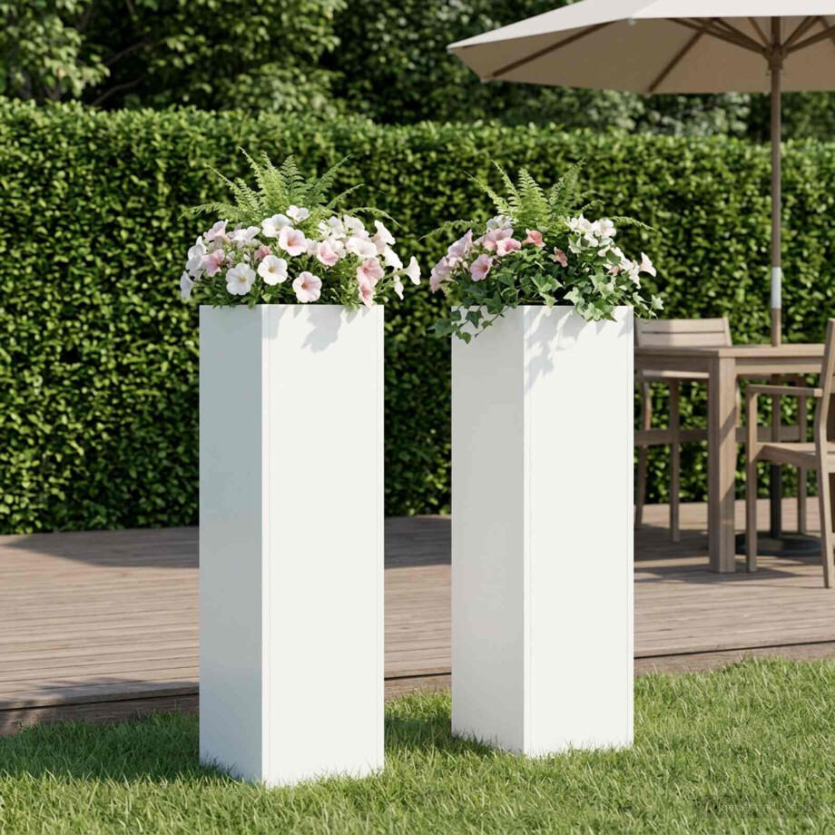 vidaXL Plantenbak 2 st Wit 20 x 20 x 75 cm Koudgewalst staal afbeelding 1