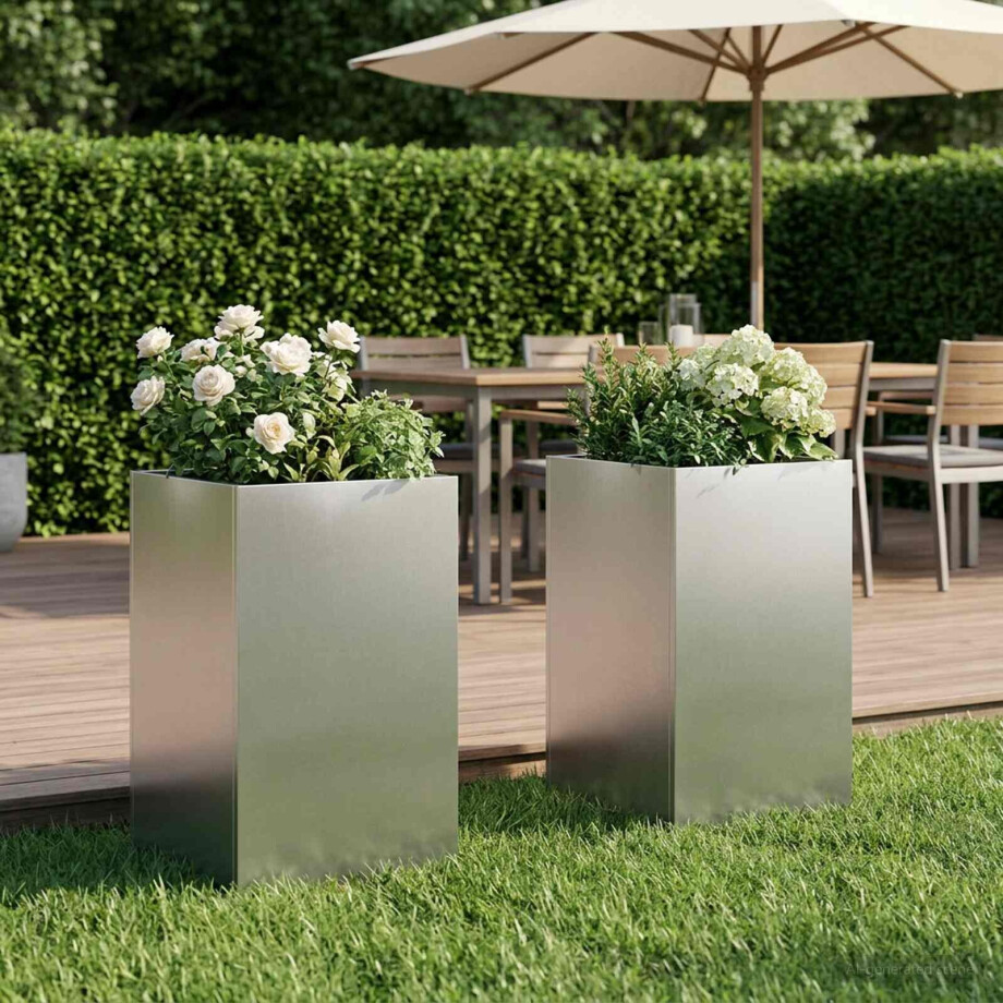 vidaXL Plantenbak 2 st zilver 30 x 30 x 40 cm Roestvrij staal afbeelding 1
