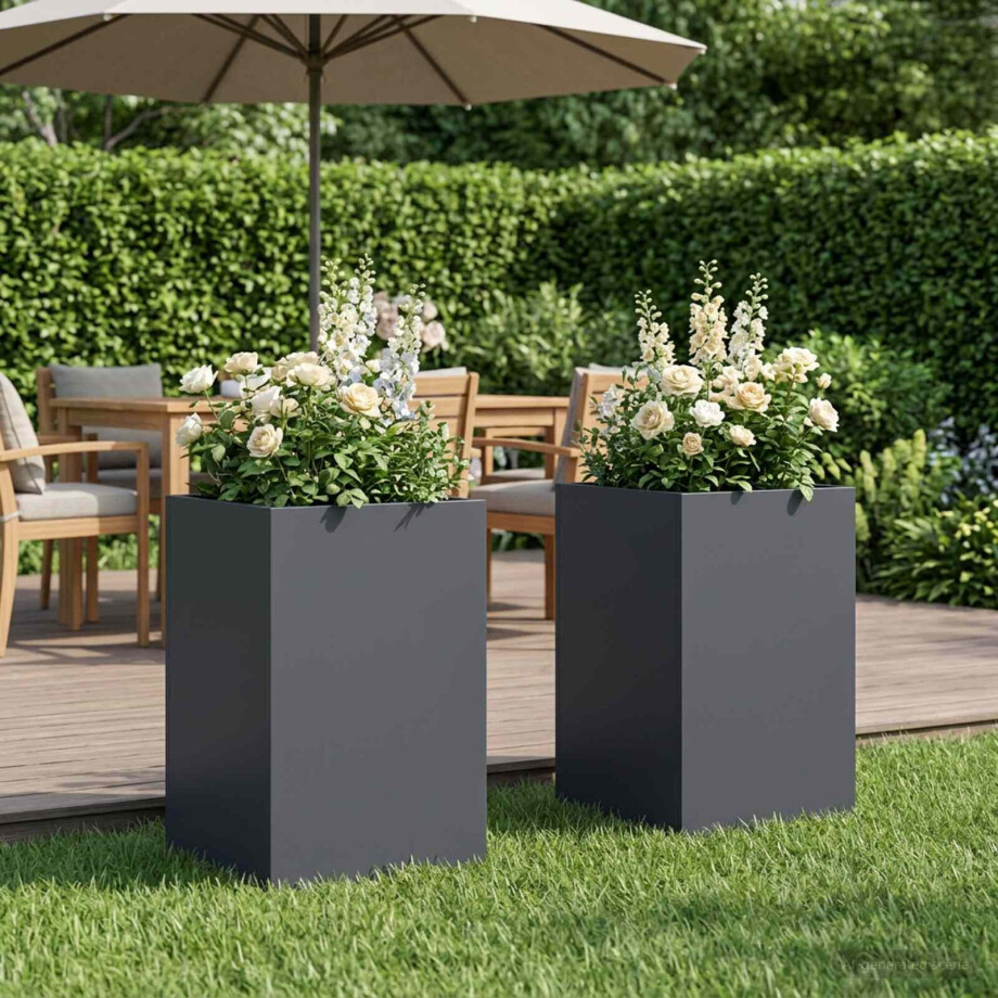 vidaXL Plantenbak 2 st Antraciet 30 x 30 x 50 cm Koudgewalst staal afbeelding 1