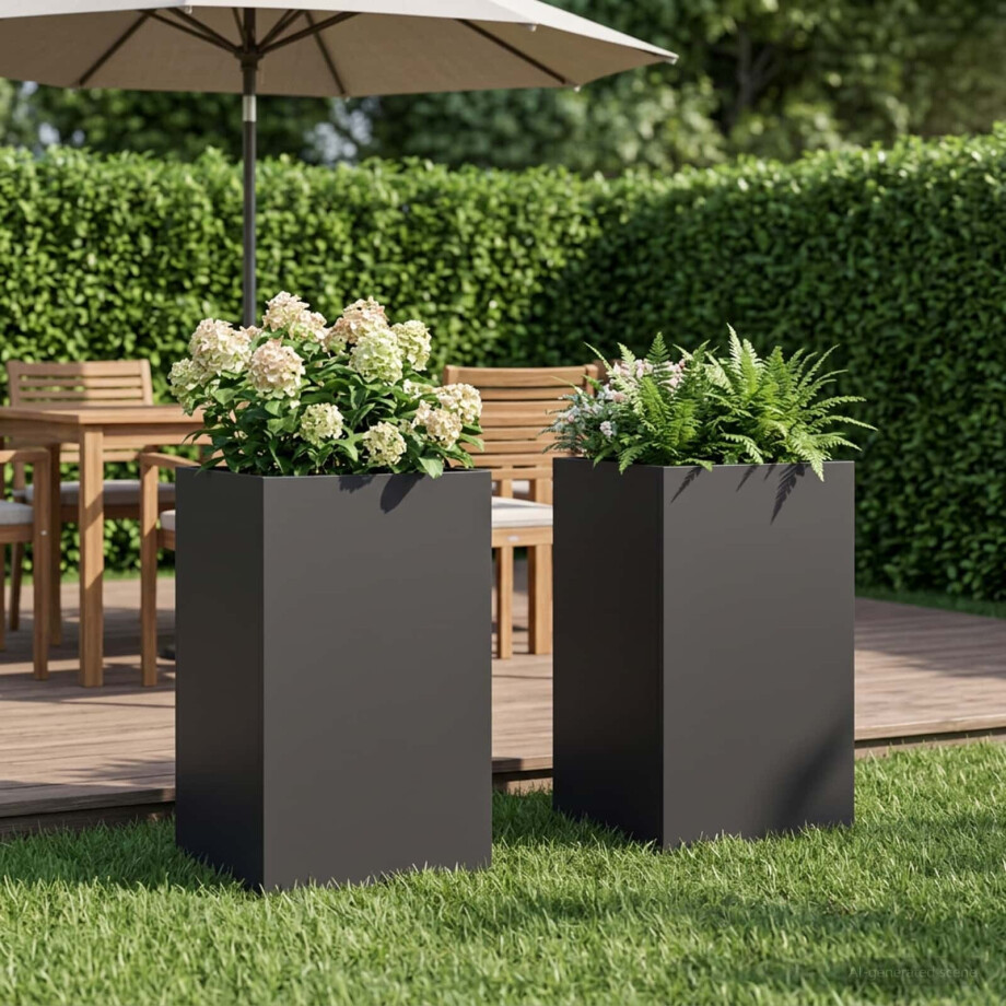 vidaXL Plantenbak 2 st Zwart 40 x 40 x 50 cm Koudgewalst staal vidaXL Plantenbak 2 st Zwart 40 x 40 x 50 cm Koudgewalst staal afbeelding 1