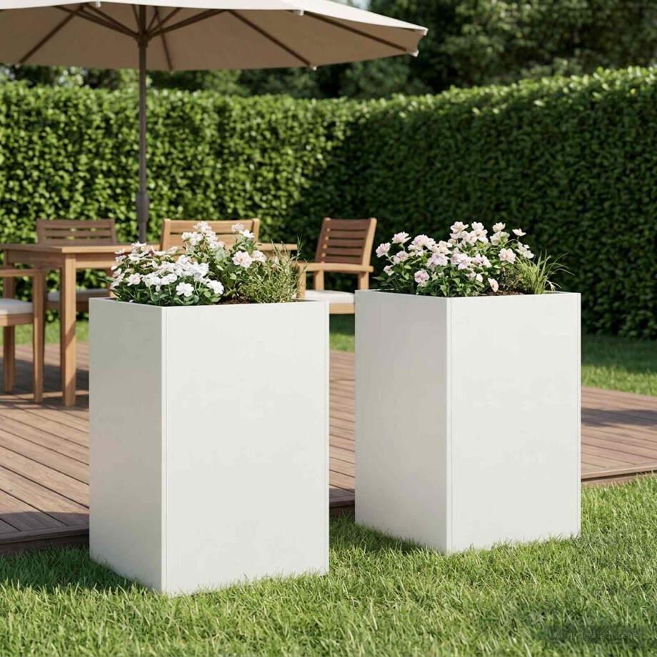 vidaXL Plantenbak 2 st Wit 40 x 40 x 75 cm Koudgewalst staal afbeelding 1