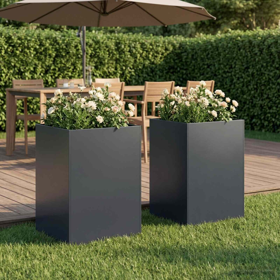 vidaXL Plantenbak 2 st Antraciet 40 x 40 x 75 cm Koudgewalst staal afbeelding 1