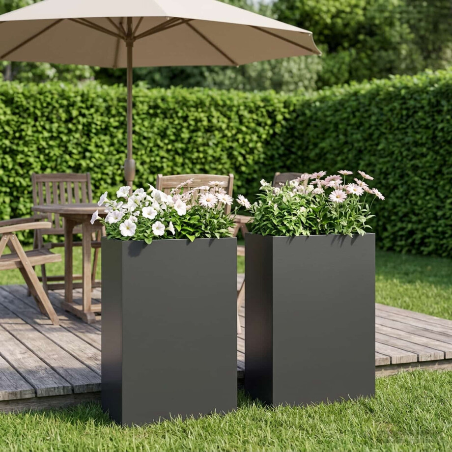 vidaXL Plantenbak 2 st Zwart 40 x 20 x 75 cm Koudgewalst staal afbeelding 1
