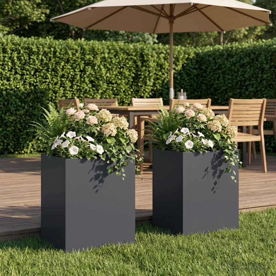 vidaXL Plantenbak 2 st Antraciet 40 x 30 x 50 cm Koudgewalst staal afbeelding 1
