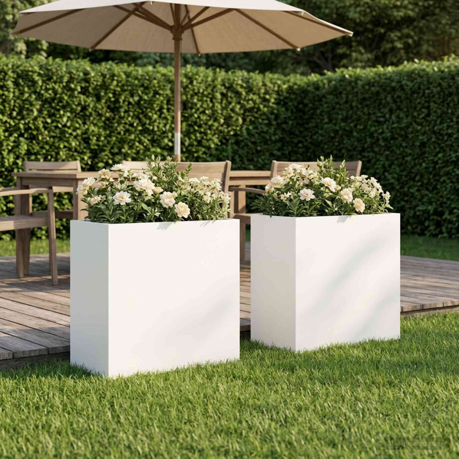 vidaXL Plantenbak 2 st Wit 50 x 30 x 40 cm Koudgewalst staal afbeelding 1