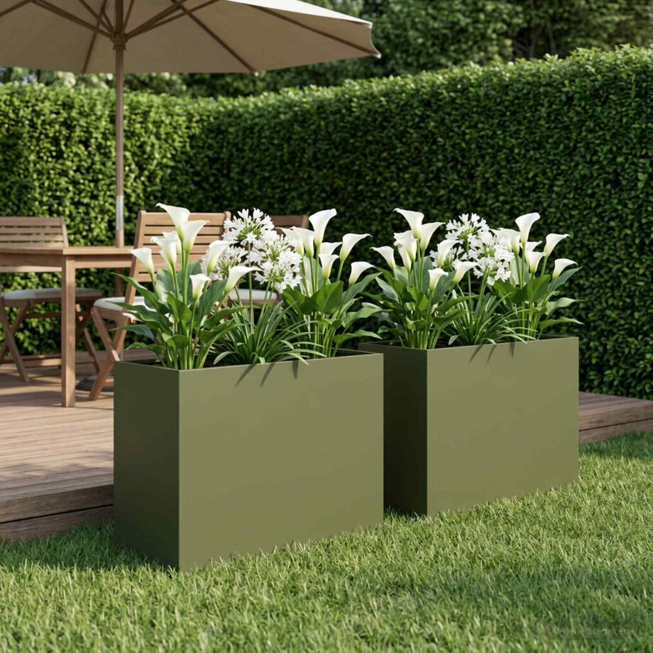 vidaXL Plantenbak 2 st Olijfgroen 60 x 30 x 40 cm Koudgewalst staal afbeelding 1