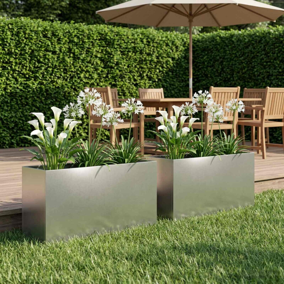 vidaXL Plantenbak 2 st zilver 100 x 30 x 40 cm Roestvrij staal afbeelding 1