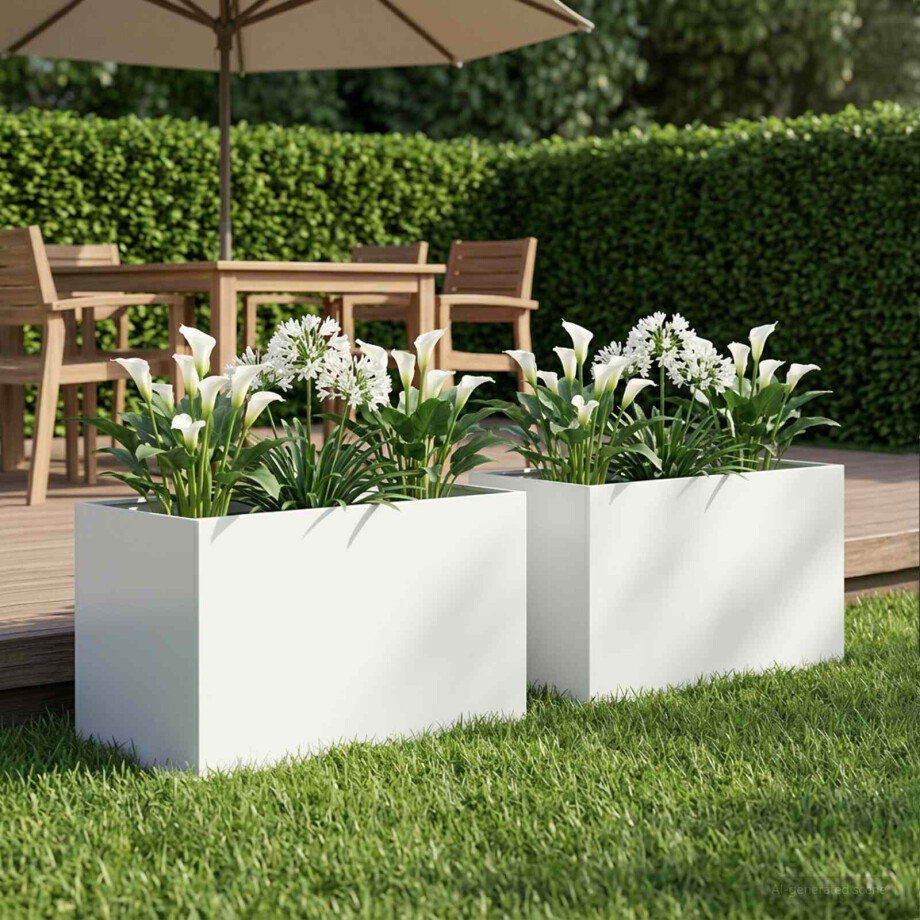 vidaXL Plantenbak 2 st Wit 60 x 40 x 40 cm Koudgewalst staal afbeelding 1