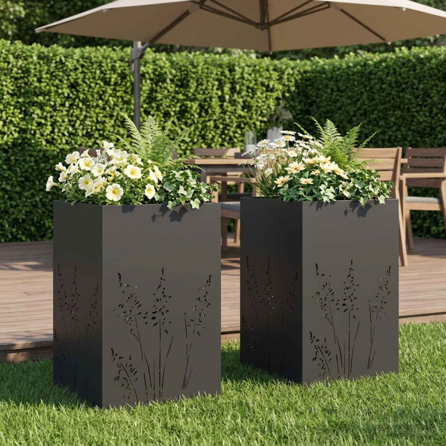 vidaXL Plantenbak 2 st Zwart 50 x 50 x 75 cm Koudgewalst staal afbeelding 1