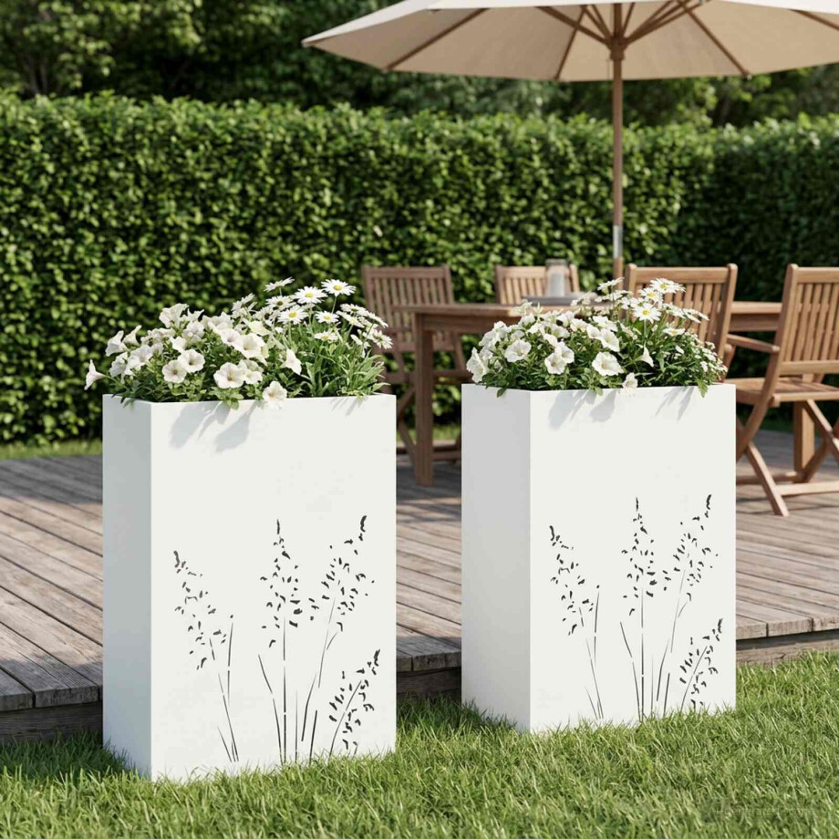 vidaXL Plantenbak 2 st Wit 50 x 30 x 75 cm Koudgewalst staal afbeelding 1