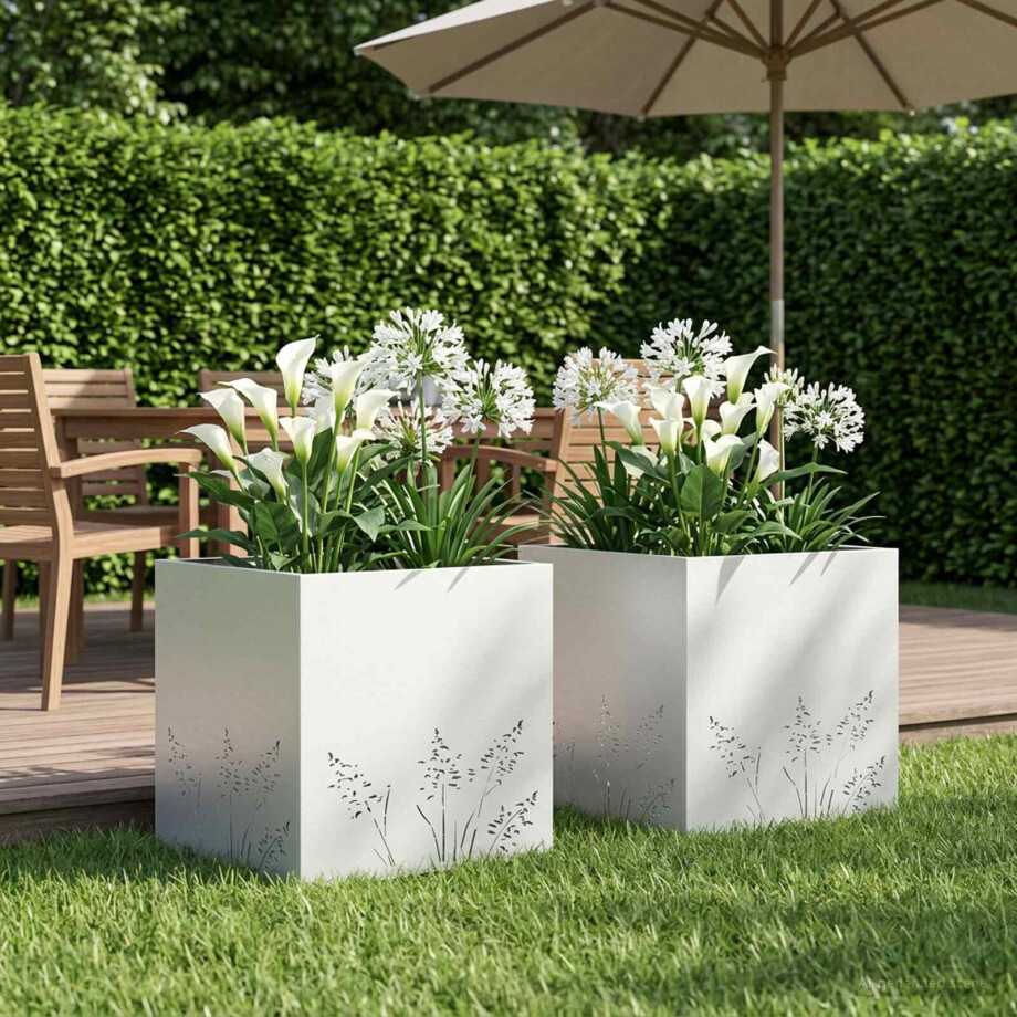 vidaXL Plantenbak 2 st Wit 50 x 50 x 49 cm Koudgewalst staal afbeelding 1