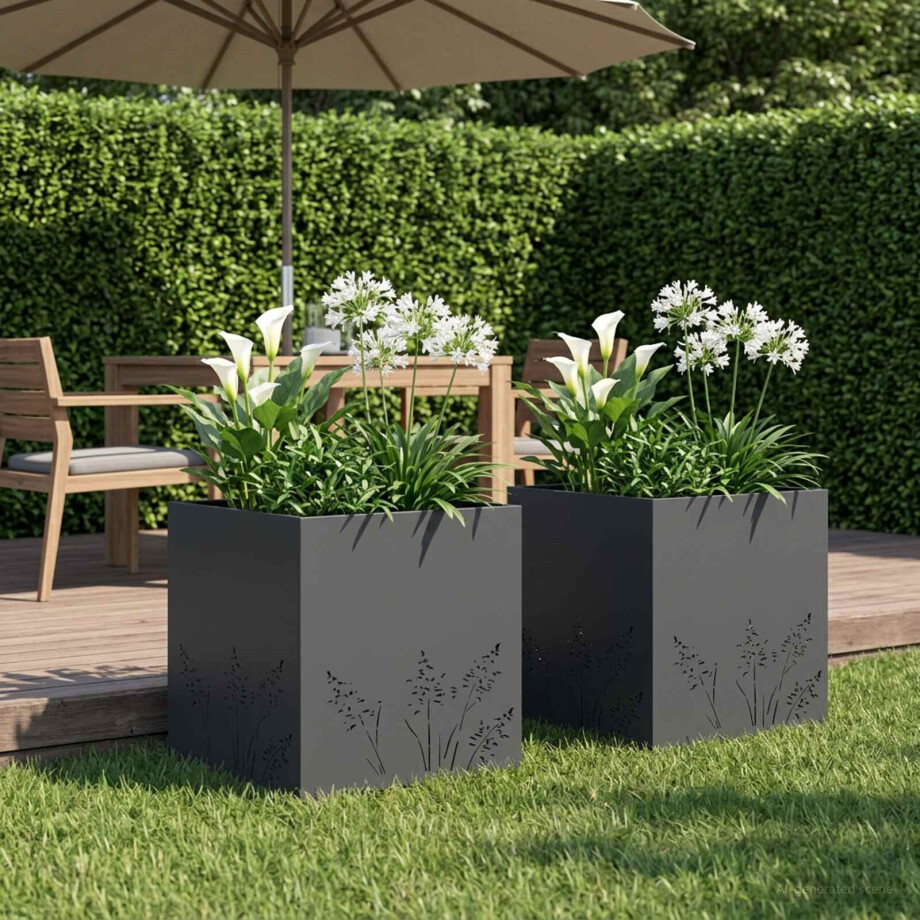vidaXL Plantenbak 2 st Antraciet 50 x 50 x 49 cm Koudgewalst staal vidaXL Plantenbak 2 st Antraciet 50 x 50 x 49 cm Koudgewalst staal afbeelding 1