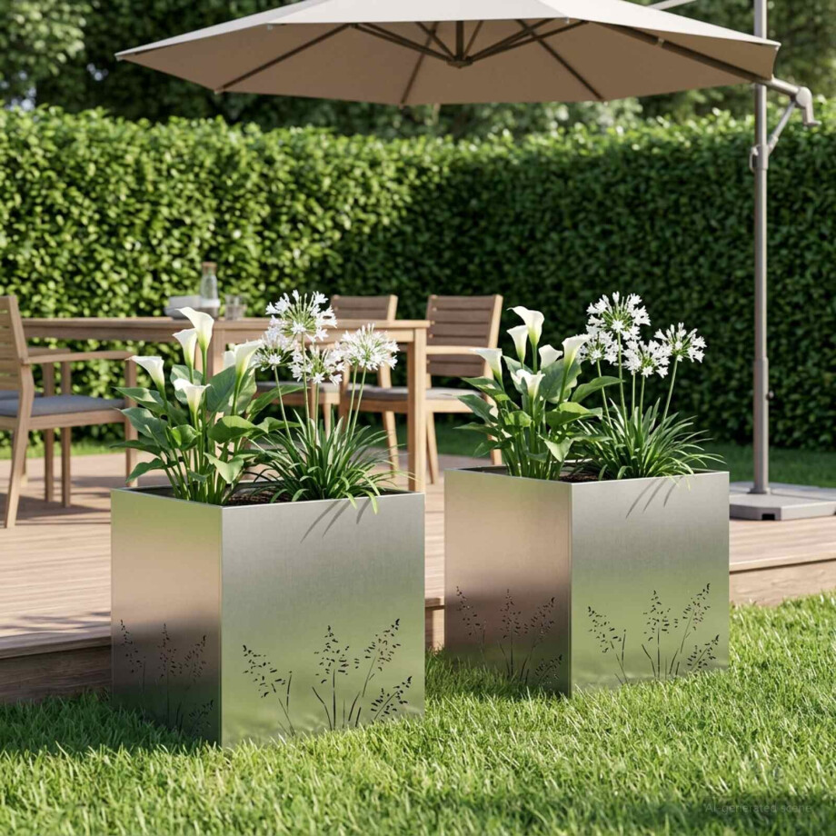 vidaXL Plantenbak 2 st zilver 50 x 50 x 49 cm Roestvrij staal afbeelding 1