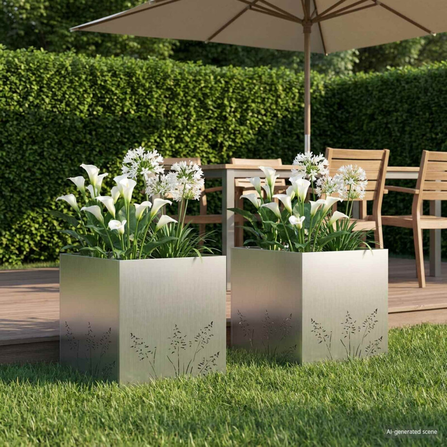 vidaXL Plantenbak 2 st zilver 50 x 50 x 49 cm Gegalvaniseerd staal afbeelding 1