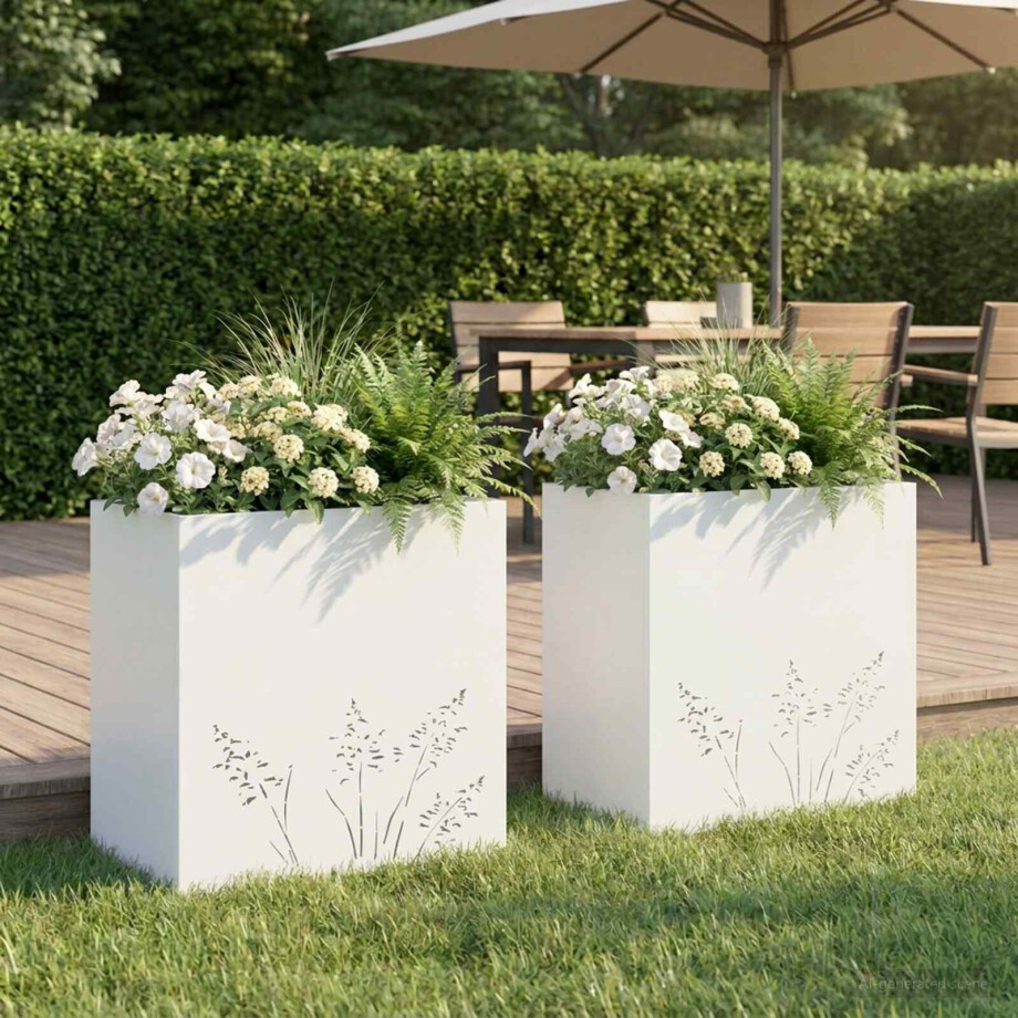 vidaXL Plantenbak 2 st Wit 50 x 30 x 49 cm Koudgewalst staal afbeelding 1