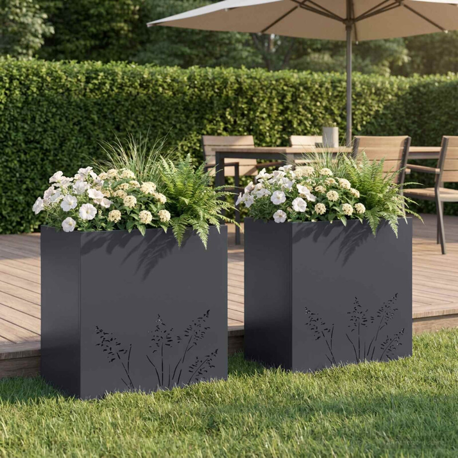 vidaXL Plantenbak 2 st Antraciet 50 x 30 x 49 cm Koudgewalst staal afbeelding 1