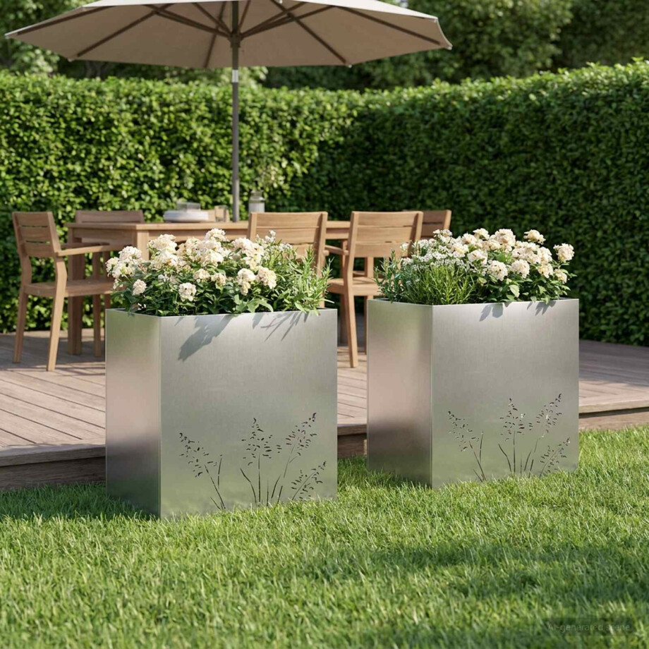 vidaXL Plantenbak 2 st zilver 50 x 30 x 49 cm Roestvrij staal afbeelding 1