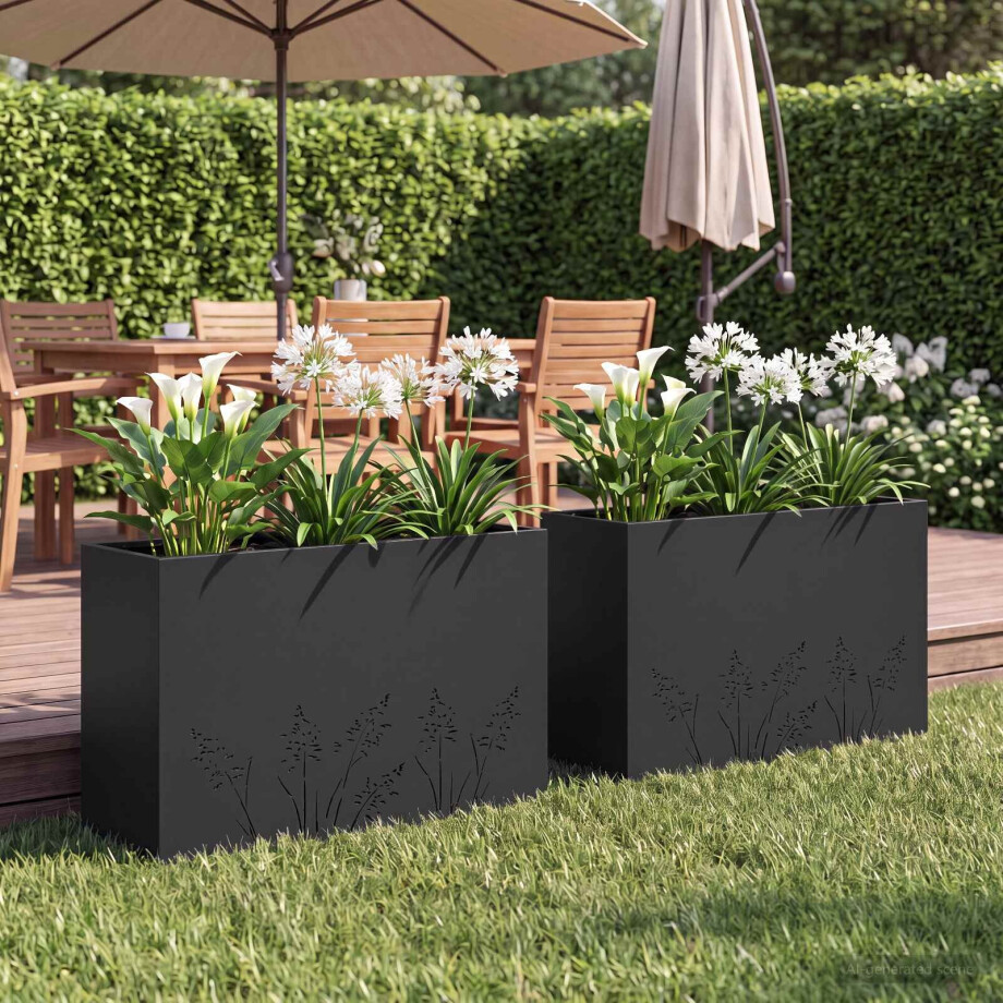 vidaXL Plantenbak 2 st Zwart 80 x 20 x 49 cm Koudgewalst staal afbeelding 1