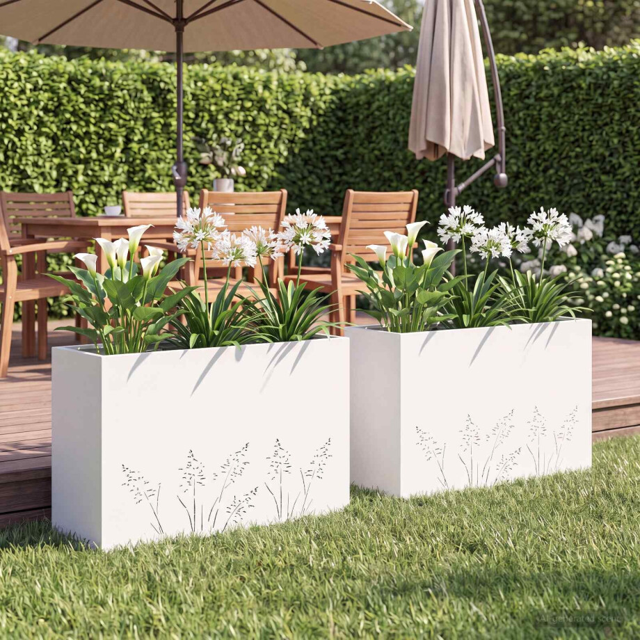 vidaXL Plantenbak 2 st Wit 80 x 20 x 49 cm Koudgewalst staal afbeelding 1