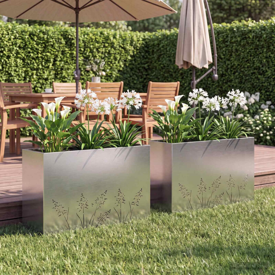vidaXL Plantenbak 2 st zilver 80 x 30 x 49 cm Roestvrij staal afbeelding 1