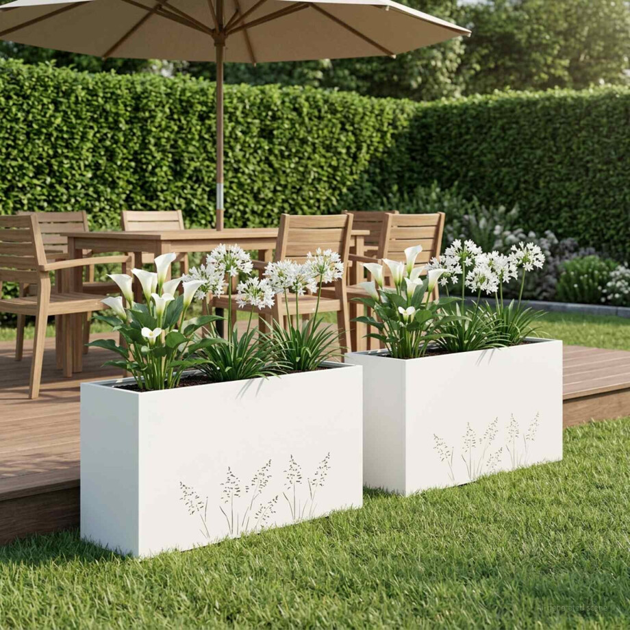 vidaXL Plantenbak 2 st Wit 100 x 20 x 49 cm Koudgewalst staal afbeelding 1