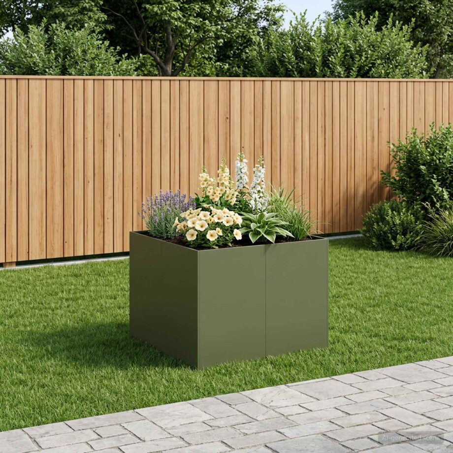 vidaXL Plantenbak Olijfgroen 80 x 80 x 60 cm Koudgewalst staal afbeelding 1