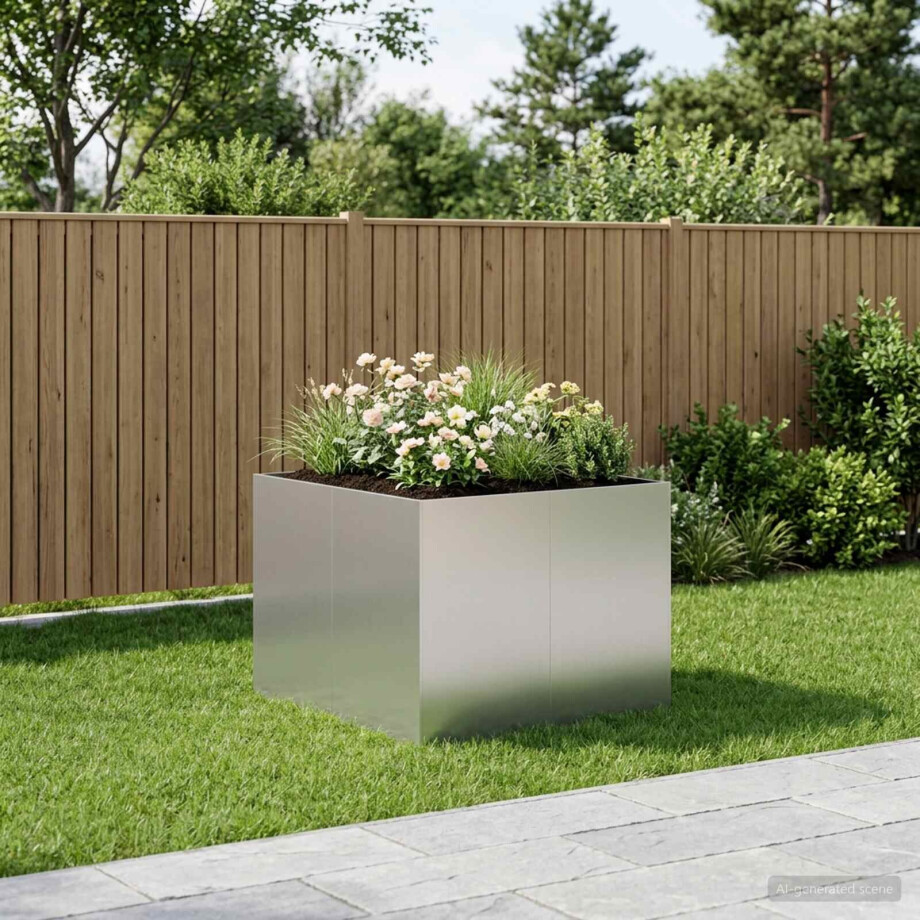 vidaXL Plantenbak zilver 80 x 80 x 60 cm Gegalvaniseerd staal afbeelding 1