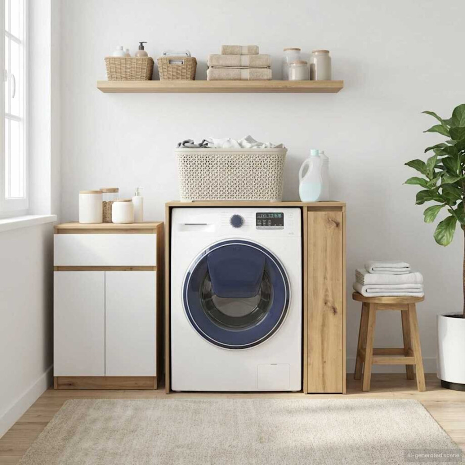 vidaXL Wasmachinekast Artisan Eiken 87 x 60 x 89 cm Bewerkt hout vidaXL Wasmachinekast Artisan Eiken 87 x 60 x 89 cm Bewerkt hout afbeelding 1