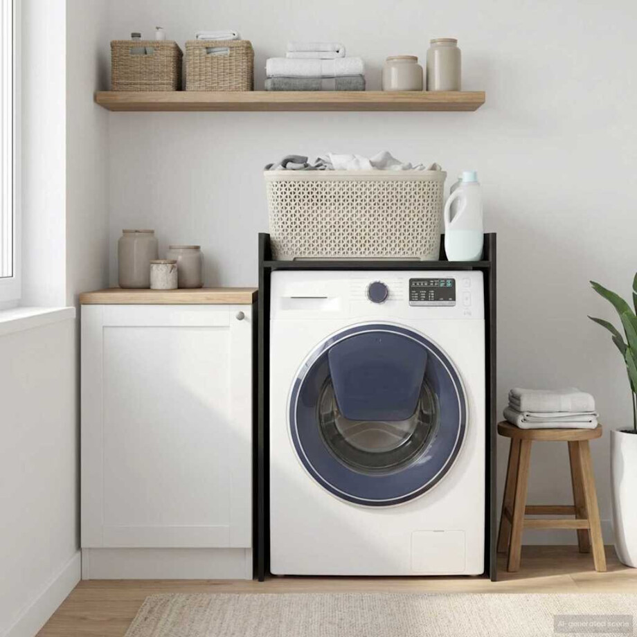 vidaXL Wasmachinekast Zwart Eiken 67,5 x 48 x 97 cm Bewerkt hout afbeelding 1