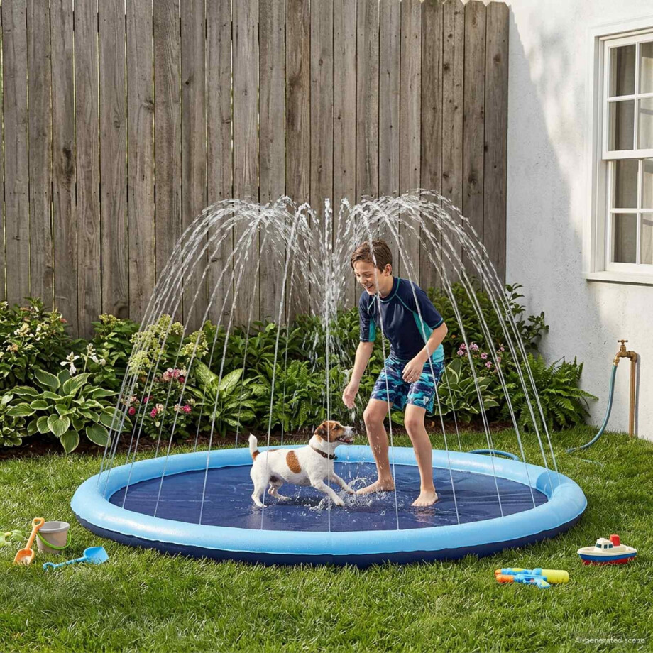 vidaXL Splash Pad voor Kinderen en Honden Blauw Ø150 x 10 cm PVC afbeelding 1