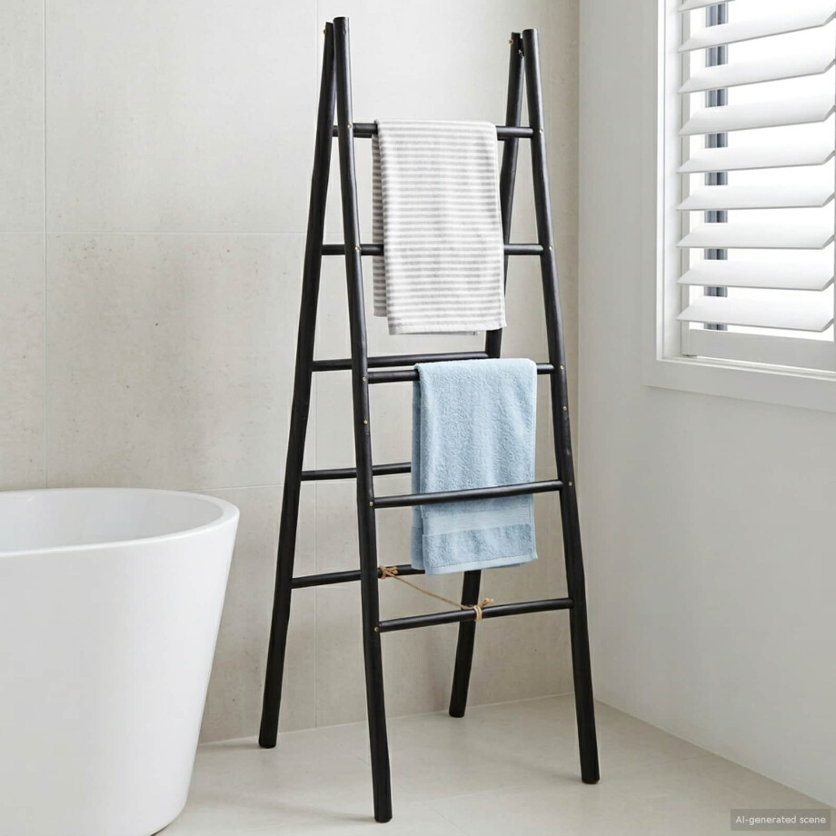 vidaXL Dubbele Handdoekladder Zwart 50 x 50 x 159 cm Bamboe vidaXL Dubbele Handdoekladder Zwart 50 x 50 x 159 cm Bamboe afbeelding 1