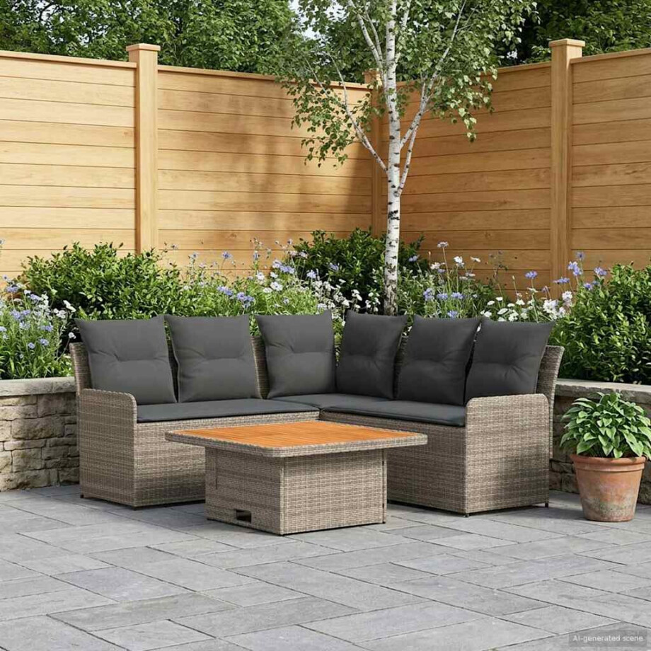 vidaXL Meubelsets met kussen 4 pcs Grijs en Donkergrijs PE Rattan vidaXL Meubelsets met kussen 4 pcs Grijs en Donkergrijs PE Rattan afbeelding 1