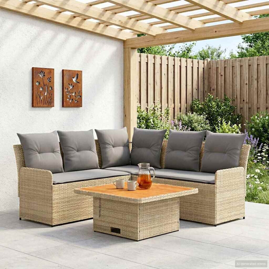 vidaXL Meubelsets met kussen 4 pcs Beige en Licht Grijs PE Rattan vidaXL Meubelsets met kussen 4 pcs Beige en Licht Grijs PE Rattan afbeelding 1
