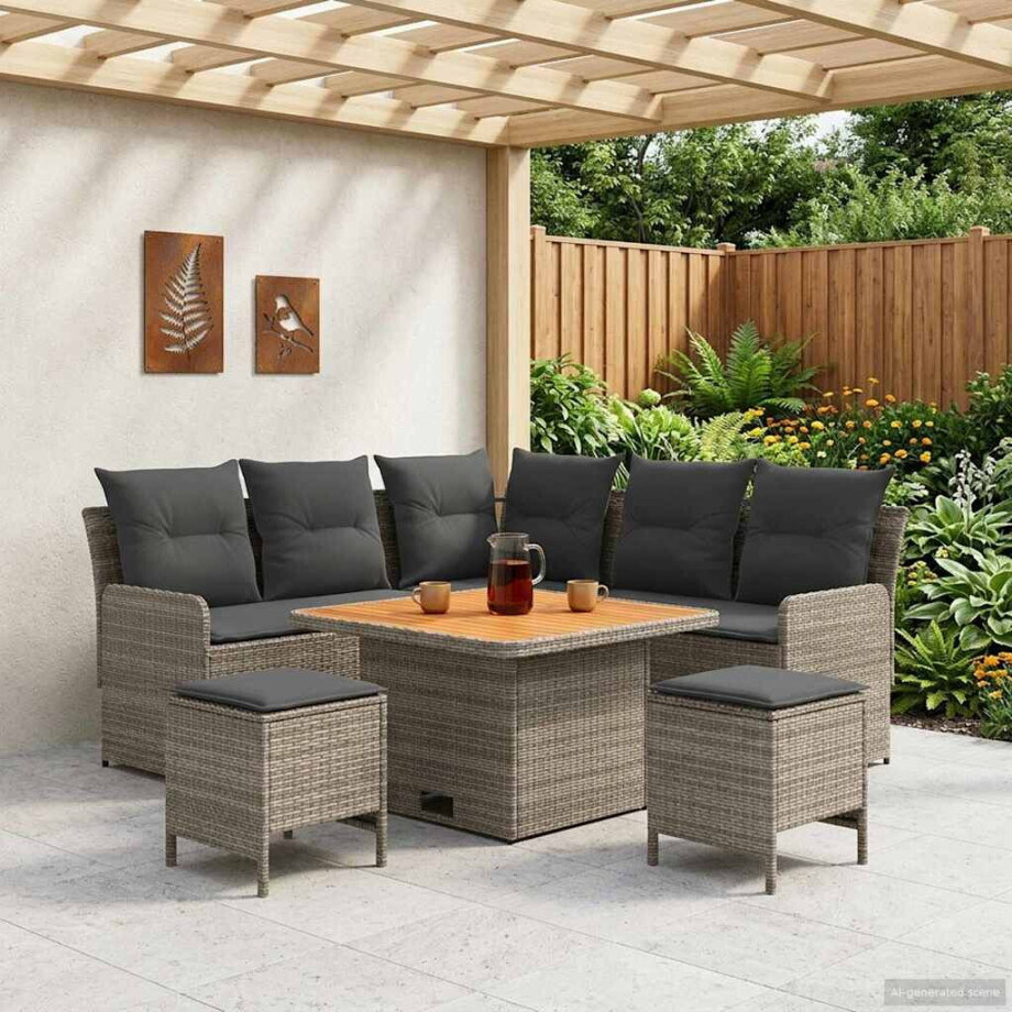 vidaXL Meubelsets met kussen 6 pcs Grijs en Donkergrijs PE Rattan vidaXL Meubelsets met kussen 6 pcs Grijs en Donkergrijs PE Rattan afbeelding 1