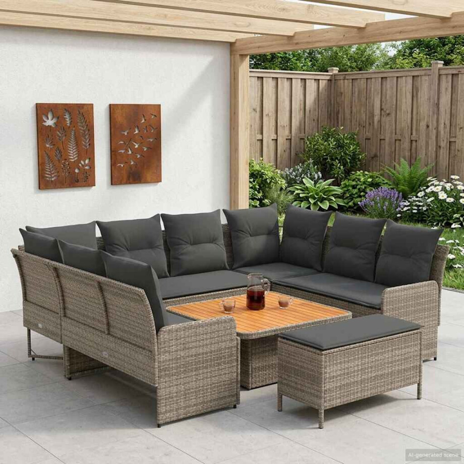 vidaXL Meubelsets met kussen 7 pcs Grijs en Donkergrijs PE Rattan vidaXL Meubelsets met kussen 7 pcs Grijs en Donkergrijs PE Rattan afbeelding 1