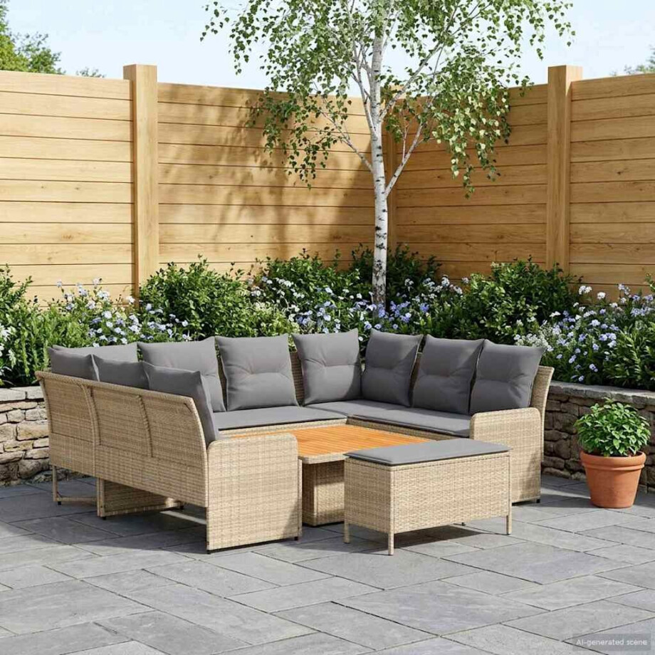 vidaXL Meubelsets met kussen 7 pcs Beige en Licht Grijs PE Rattan vidaXL Meubelsets met kussen 7 pcs Beige en Licht Grijs PE Rattan afbeelding 1