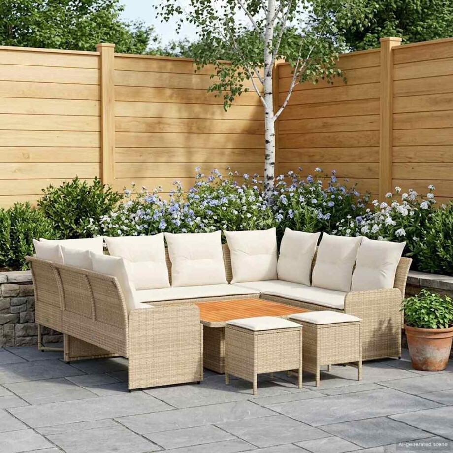 vidaXL Meubelsets met kussen 8 pcs Beige en Crème PE Rattan vidaXL Meubelsets met kussen 8 pcs Beige en Crème PE Rattan afbeelding 1