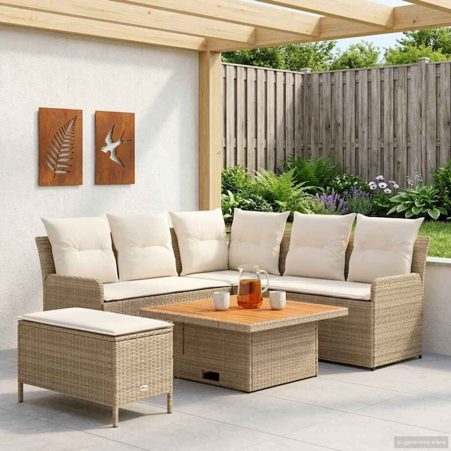 vidaXL Meubelsets met kussen 5 pcs Beige en Crème PE Rattan vidaXL Meubelsets met kussen 5 pcs Beige en Crème PE Rattan afbeelding 1