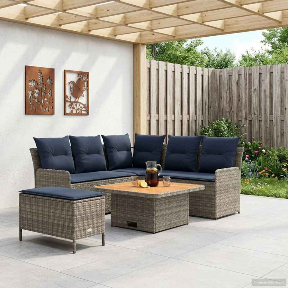 vidaXL Meubelsets met kussen 5 pcs Grijs en Marineblauw PE Rattan vidaXL Meubelsets met kussen 5 pcs Grijs en Marineblauw PE Rattan afbeelding 1