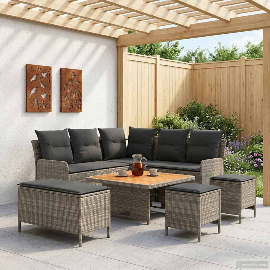 vidaXL Meubelsets met kussen 7 pcs Grijs en Donkergrijs PE Rattan vidaXL Meubelsets met kussen 7 pcs Grijs en Donkergrijs PE Rattan afbeelding 1