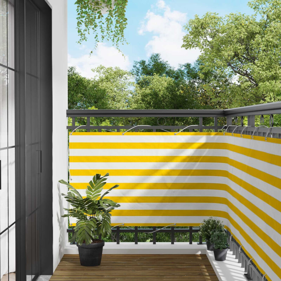 vidaXL Balkon Scherm Geel en Wit 100 x 200 cm Oxford Stof afbeelding 1