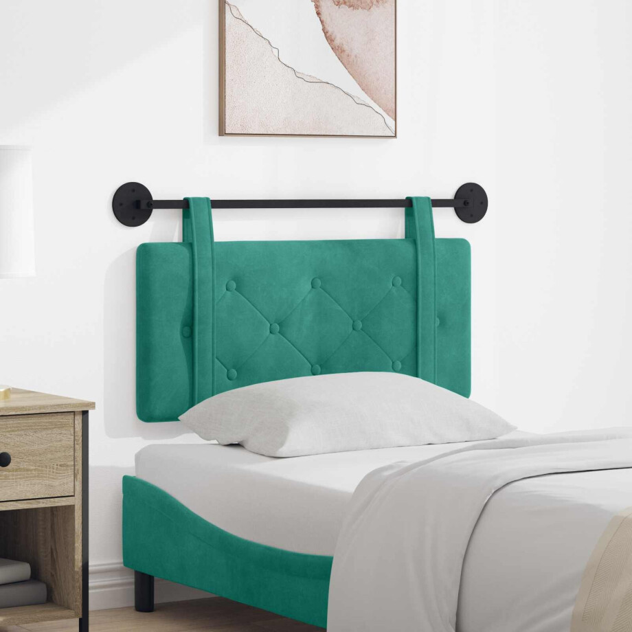 vidaXL Hangend hoofdbord Turquoise Fluweel afbeelding 1