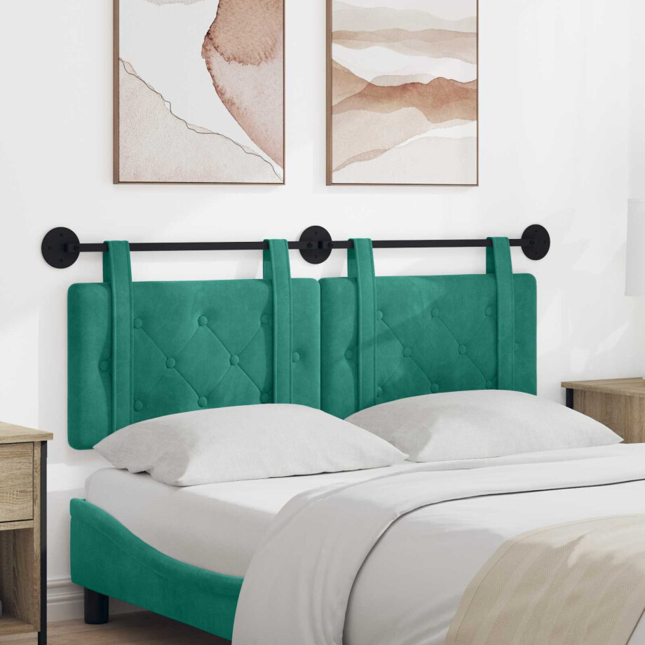 vidaXL Hangend hoofdbord Turquoise Fluweel afbeelding 1