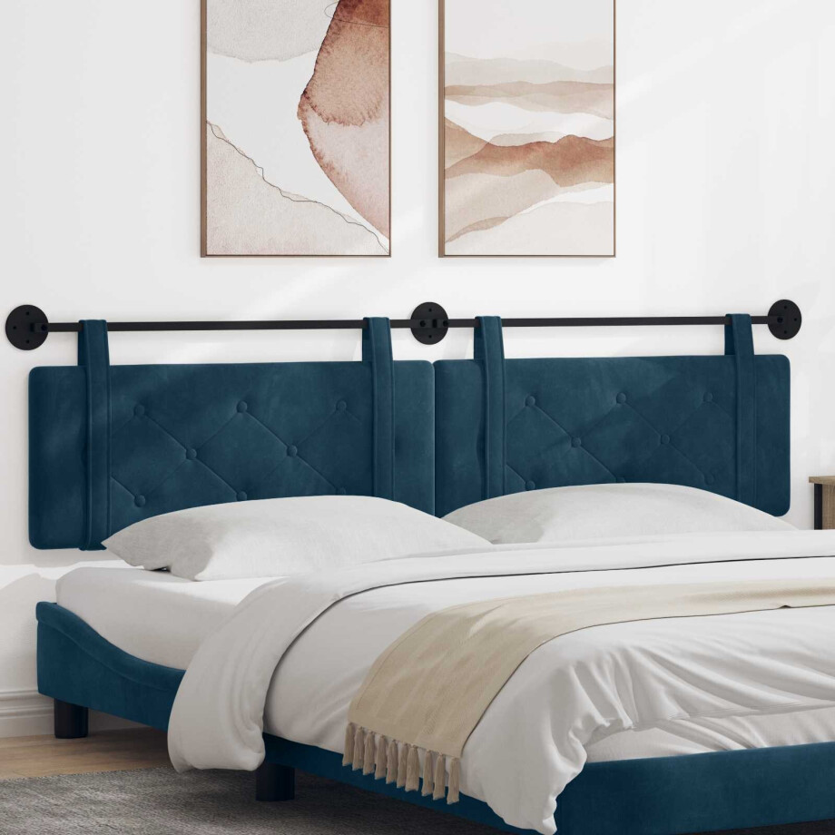 vidaXL Hangend hoofdbord Blauw Fluweel vidaXL Hangend hoofdbord Blauw Fluweel afbeelding 1