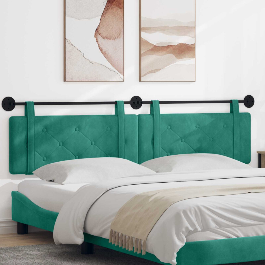 vidaXL Hangend hoofdbord Turquoise Fluweel afbeelding 1