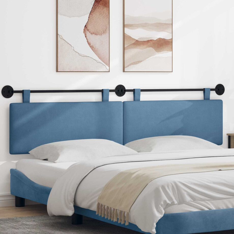 vidaXL Hangend hoofdbord Blauw Katoen Stof afbeelding 1