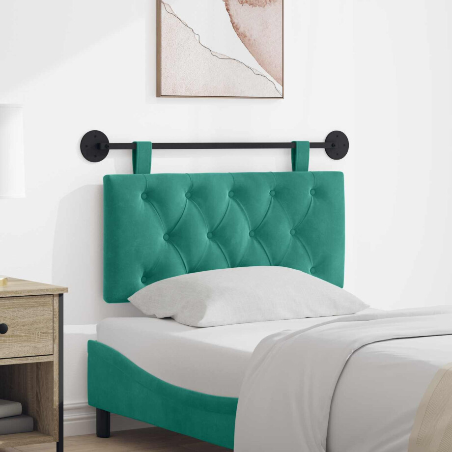 vidaXL Hangend hoofdbord Turquoise Fluweel afbeelding 1