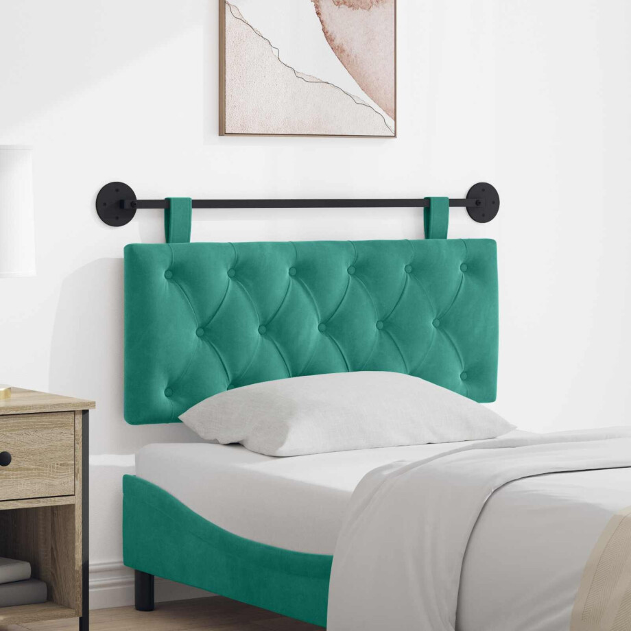 vidaXL Hangend hoofdbord Turquoise Fluweel afbeelding 1